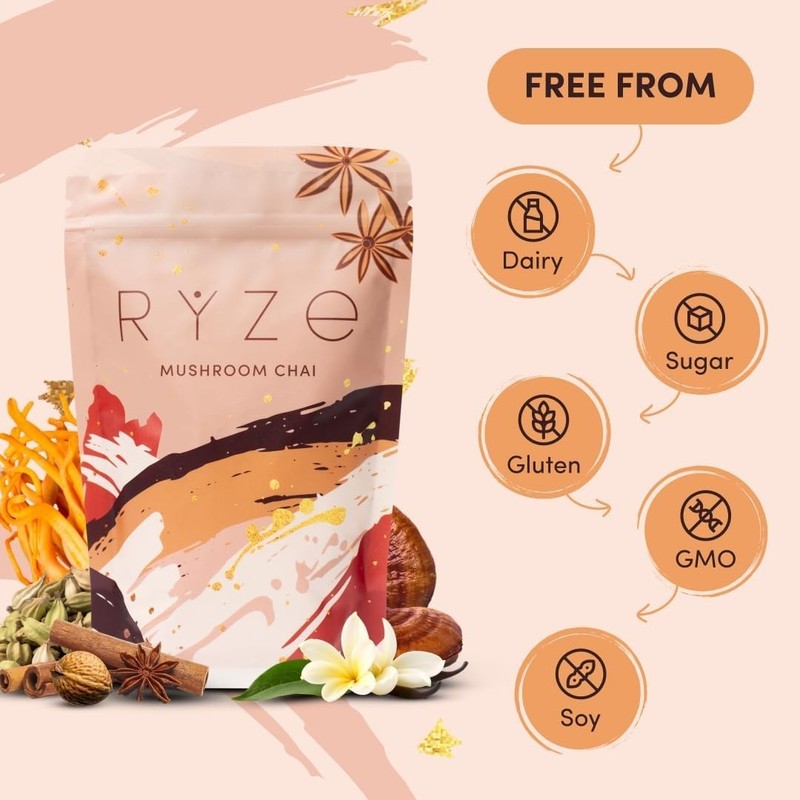 RYZE Organic Mushroom Chai Tea with 6 Adaptogenic Mushrooms, Lion's Mane, Tur... gallery
