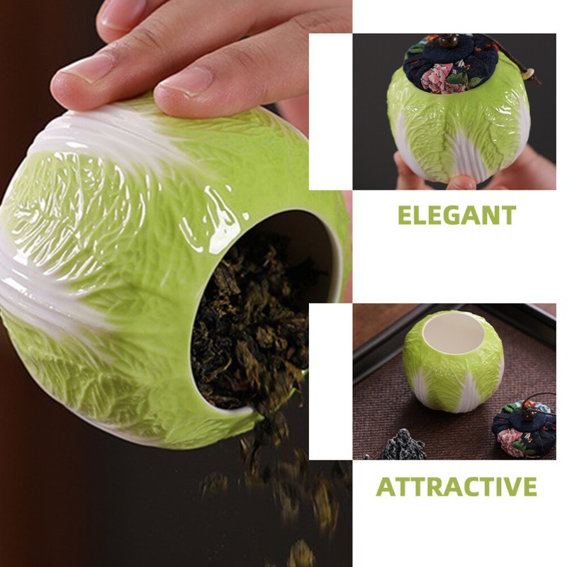 Mini Ceramic Tea Jar Tea Canister Candy Jar Chinese Cabbage Shape Container gallery