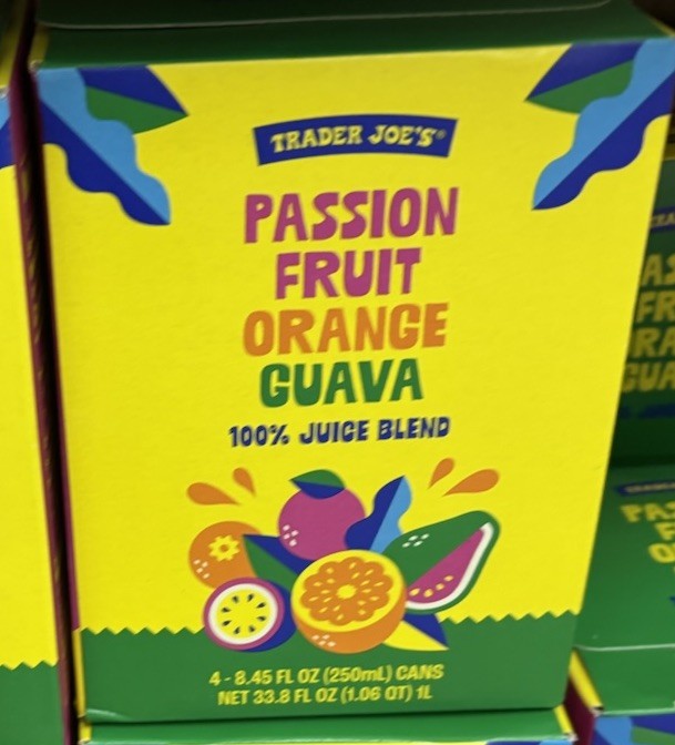 TRADER JOE’S PASSION FRUIT ORANGE GUAVA 100% JUICE BLEND 4 – 8.45 fl oz Can