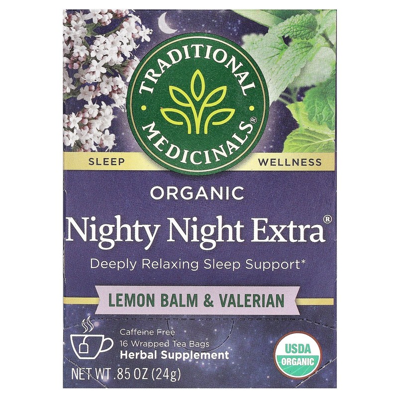 Organic Nighty Night Extra, Lemon Balm & Valerian, Caffeine Free, 16 Wrapped Tea