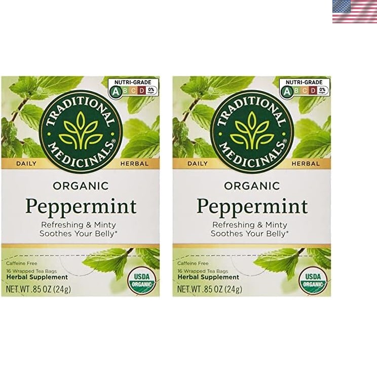 Refreshing Organic Peppermint Tea, 16 Bags Each – Alleviate Digestive Discomfort