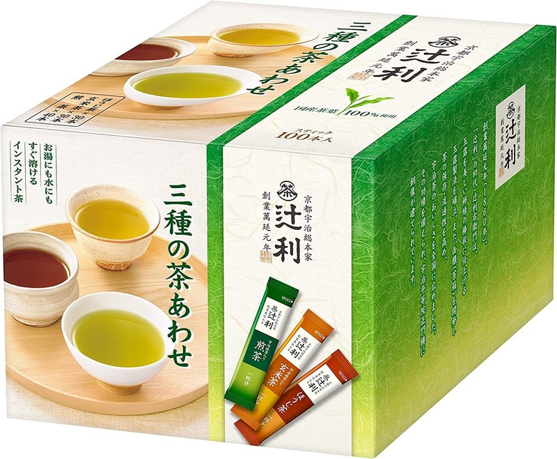 TSUJIRI 3 flavors Instant Tea set Sencha/Hojicha/Genmaicha 100 sticks From Japan