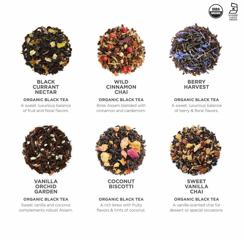 Teabloom Organic Black Tea Pyramid Sampler Box, 12 Assorted Whole Leaf Sachets gallery