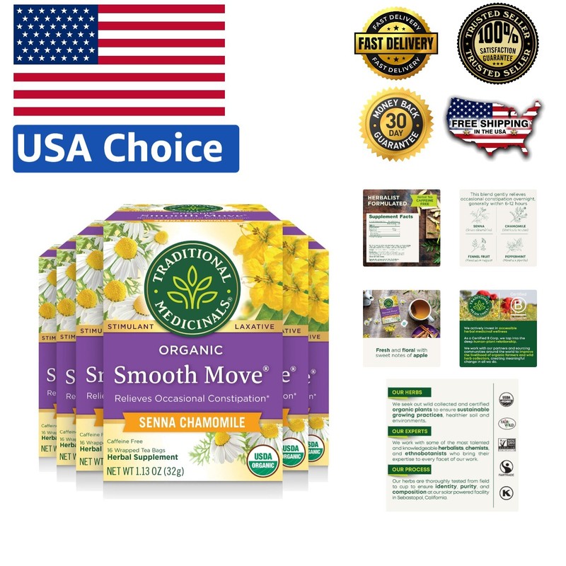 Smooth Move Chamomile Tea with Senna – Natural Laxative, 96 Bags in 6 Packs