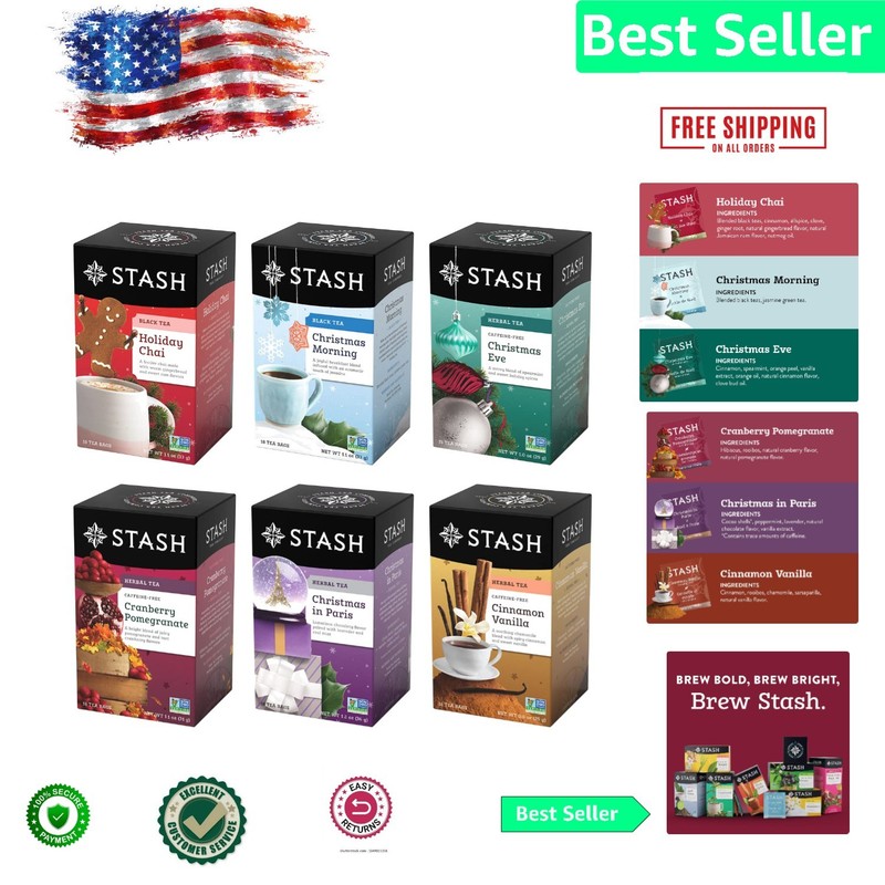 Celebration Tea Sampler – Caffeinated & No Artificial Ingredients, 6 x 18 Bags