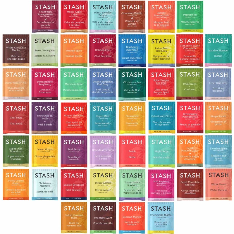 Stash Tea Bags Sampler - Caffeinated, Herbal and Decaf - 50 Ct, 50 Flavors