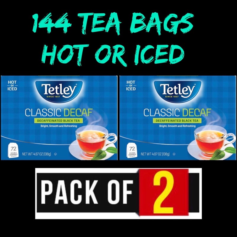 Tetley Decaf Decaffeinated Black Tea Classic Total 144 Bags HOT or COLD 2 BOX