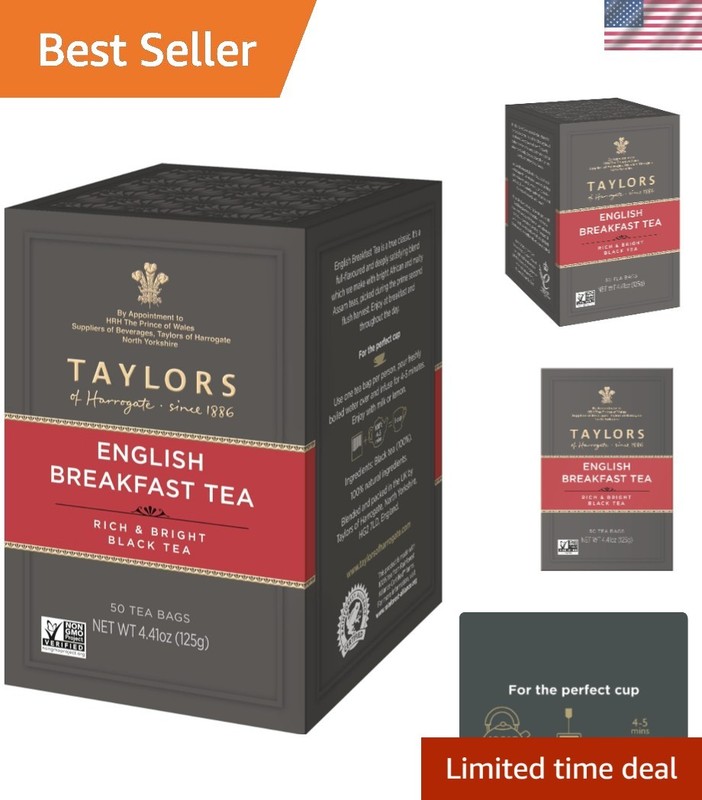 Classic English Breakfast Tea – 50 Count Pillow Tea Bags for Hot/Iced Use