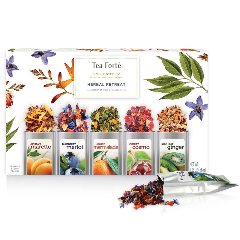 Tea Forte Single Steeps Loose Leaf Tea Sampler, Assorted Variety Tea Box, 15 …