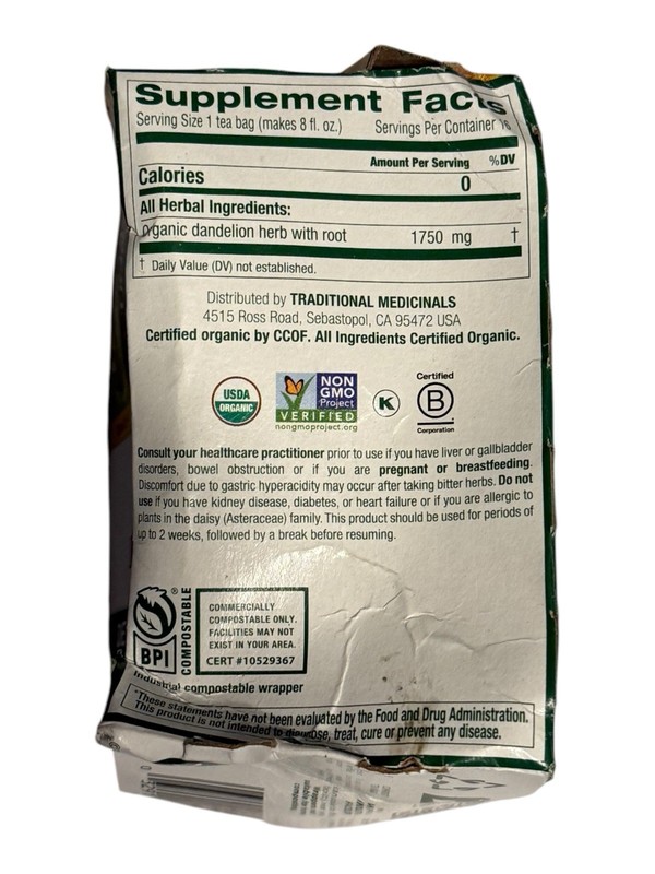 Traditional Medicinals Organic Dandelion Leaf & Root Tea - 16 Bags - Ex: 2/28 gallery