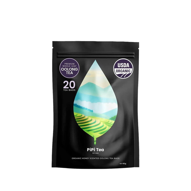 PiPi Tea Organic Oolong Tea Bags – Whole Leaf, 20 Bags (4g Each) – Cortisol &Ca1