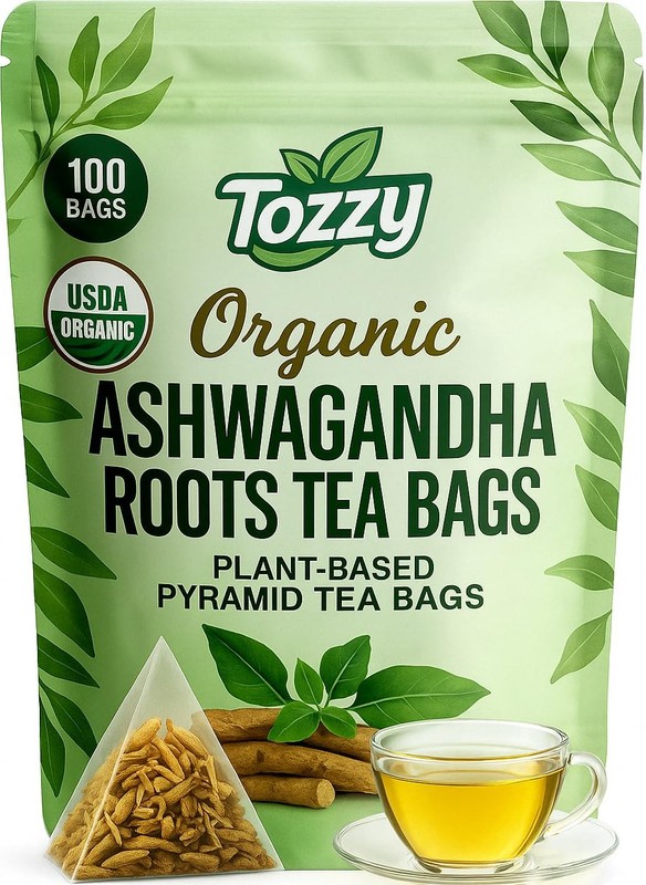 Tozzy Organic Ashwagandha Tea – 100 Count, PlantBased Pyramid Tea Bags – Pack…