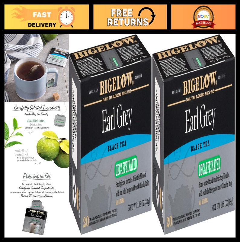 Decaffeinated Earl Grey Black Tea – 20 Count Box, 240 Bags Total, Pack of 12