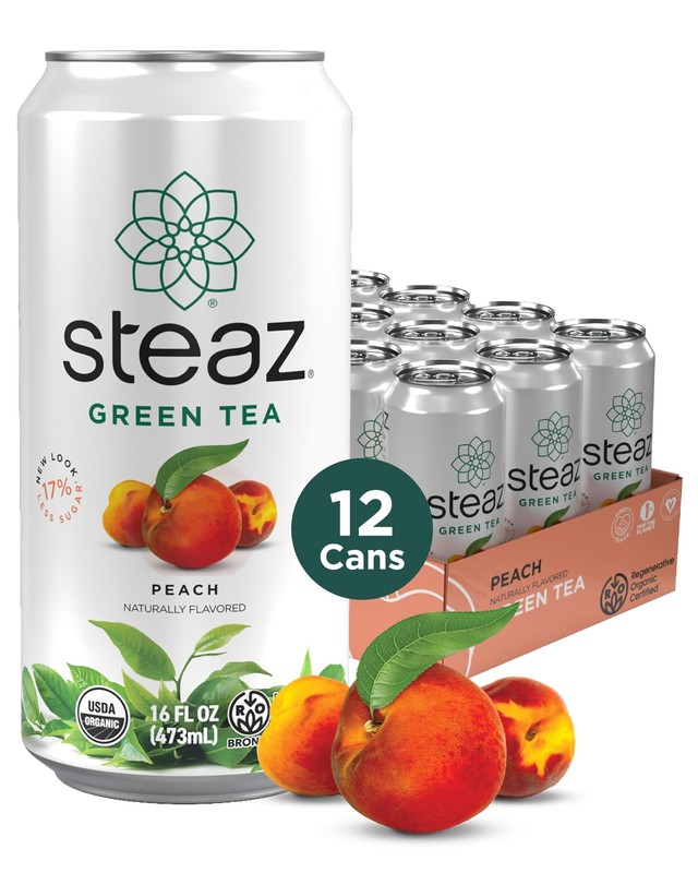 – Organic Green Tea – Peach (12 Pack) – 30mg Natural Caffeine, 70 Calories,Ca…