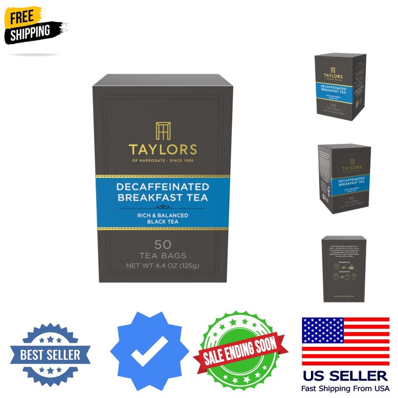 Decaffeinated Breakfast, Black Tea, Pillow Bags, 50 Count, Pack of 1 Rich, Br…