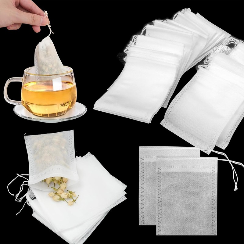 600× Disposable Tea Bag Drawstring Flip Empty Teabags Herb Loose Tea Filters US gallery
