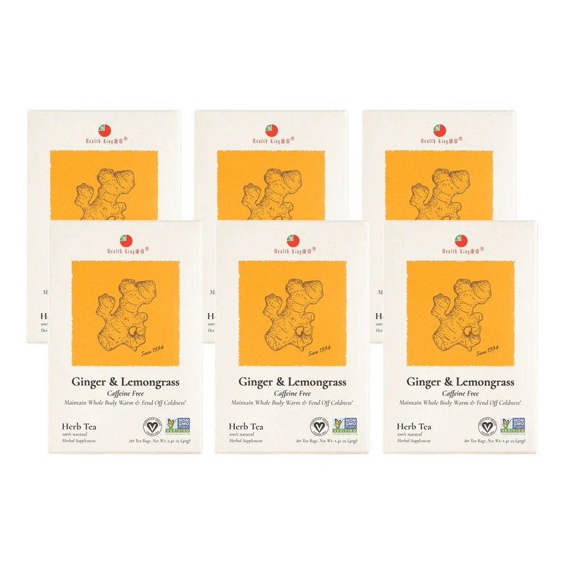 Ginger Lemongrass Herb Tea by Health King (6 Boxes of 20 Teabags Each)