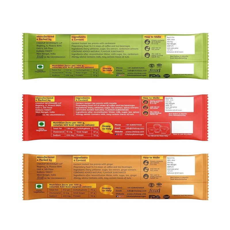 1 Minute Instant Assorted Tea Pack 30 Servings Sachets Masala, Cardamom, Ginger gallery
