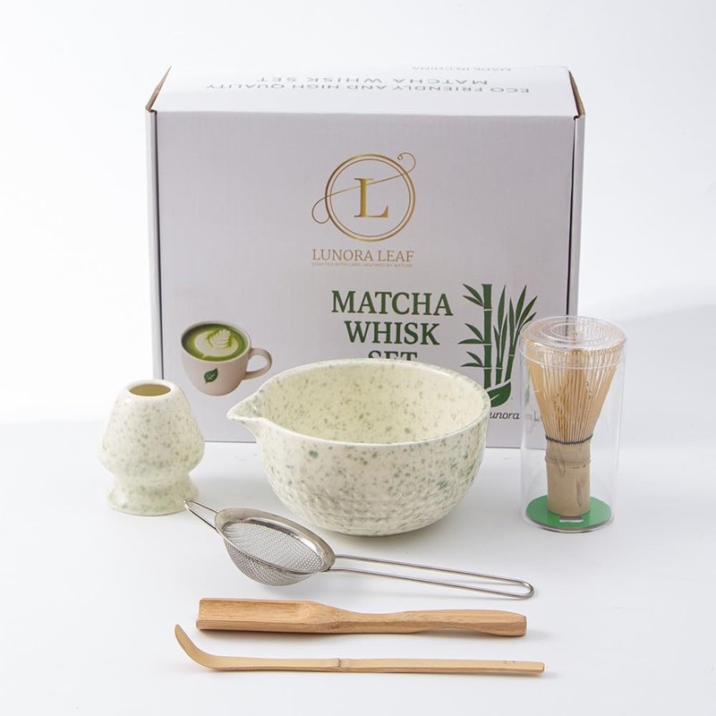 Matcha Whisk Set, Japanese Tea Set (6pcs) includes Matcha Bowl with Spout, Ba…