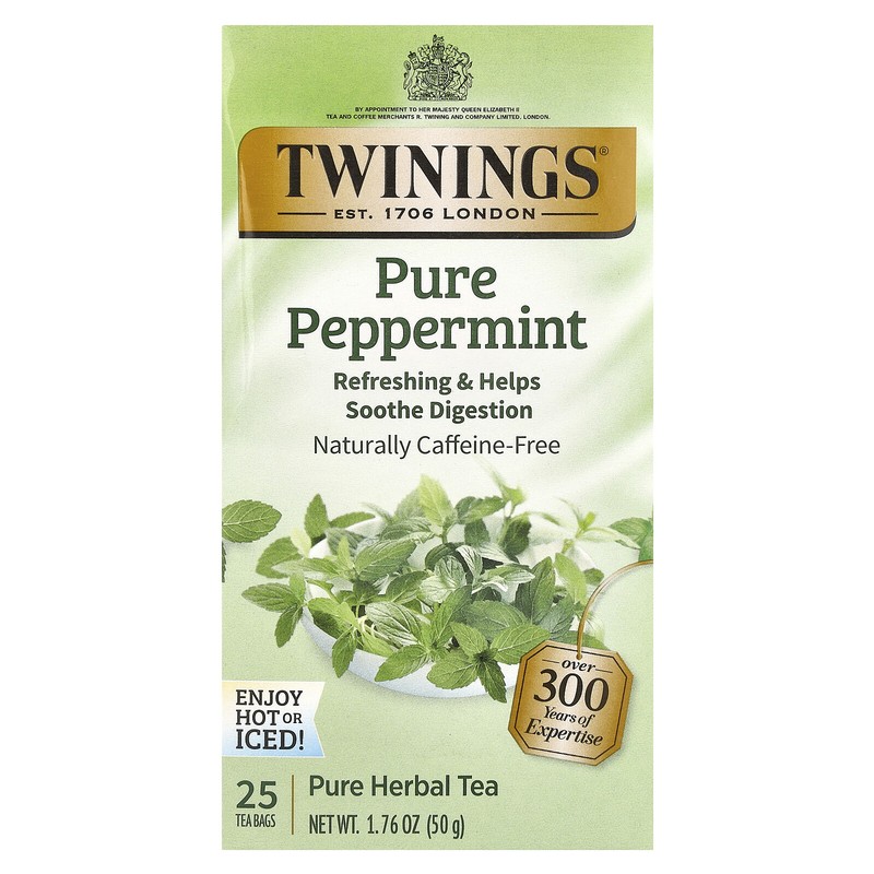 Pure Herbal Tea, Pure Peppermint, Caffeine Free, 25 Tea Bags, 1.76 oz (50 g)