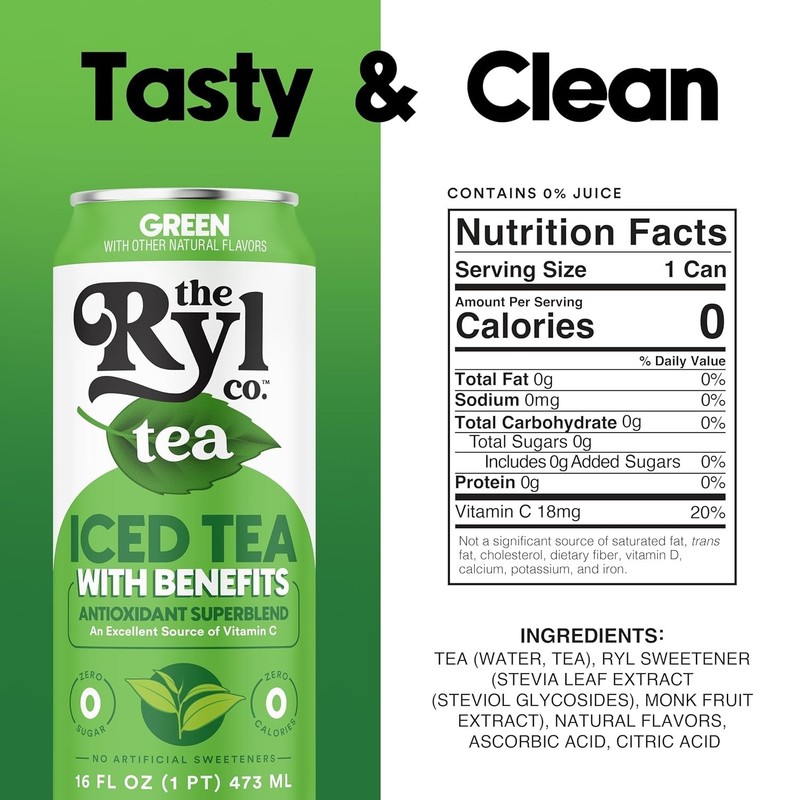 Refreshing Ryl Green Tea Iced Tea - Guilt-Free Zero Calorie 12-Pack (16 Fl Oz) gallery