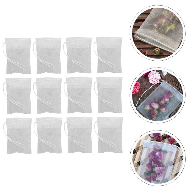 100 Pcs Reusable Drawstring Tea Bags Nylon Tea Filter Bags for Coffee Spices gallery