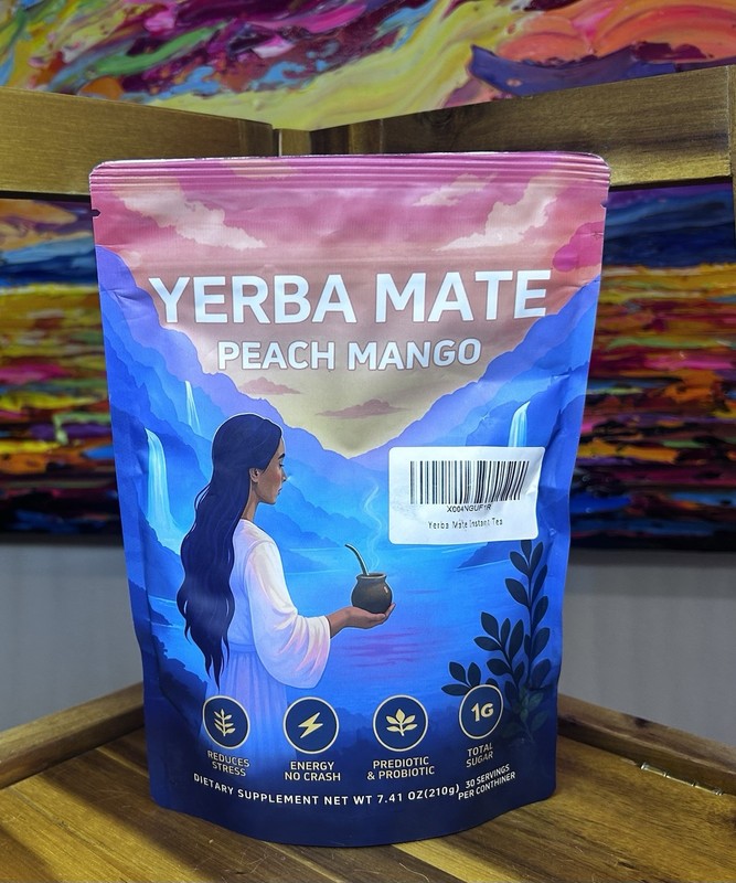 Yerba Mate Instant Tea Peach Mango Powder for Natural Energy 30serv