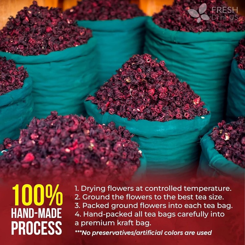 Premium 140 Hibiscus Flowers Tea Bags, 100% Natural, Handmade & Pure from Hibi.. gallery