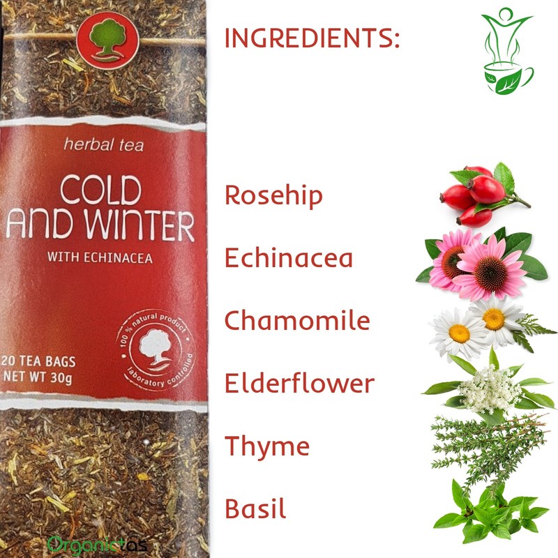 Winter Tea for Flu, Cold, Cough & Immune System Support, 6 Herbs Blend, 20 Teaba gallery
