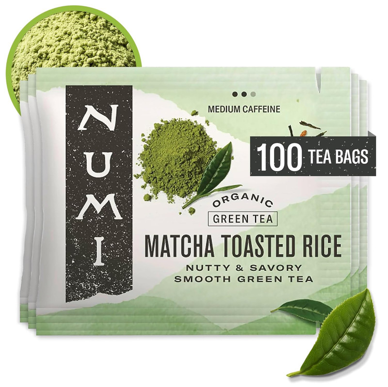 Numi Organic Matcha Toasted Rice Tea, 100 Matcha Tea Bags, Flavorful Green Tea