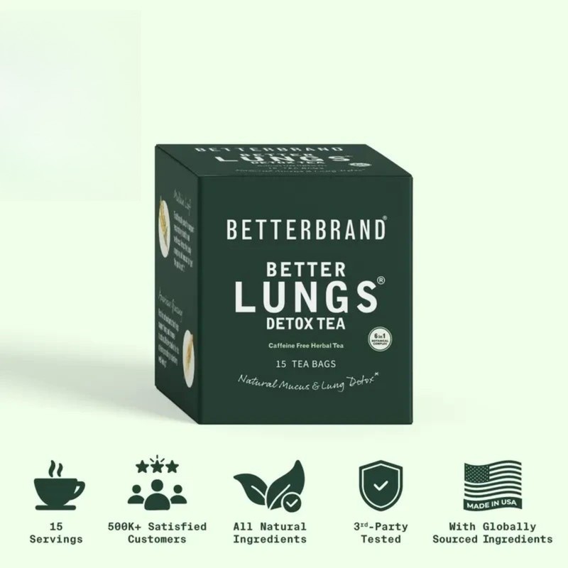 Betterbrand Lung Health Tea,Caffeine-Free Herbal Blend with Mullein,Ginseng