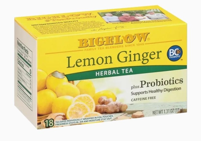Bigelow Tea Lemon Ginger plus Probiotics Herbal Te 18 Count Box (Pack of 6), 108