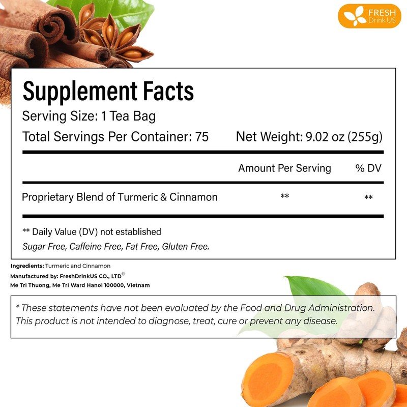 , Premium 75 Turmeric Cinnamon Tea Bags, 100% Natural, Blend of Turmeric, and... gallery