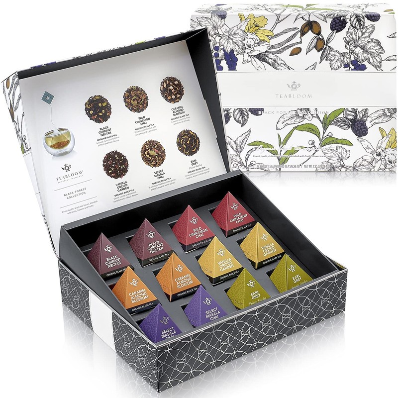 Organic Black Forest Pyramid Tea Presentation Box, 12 Assorted Black Tea Blen...