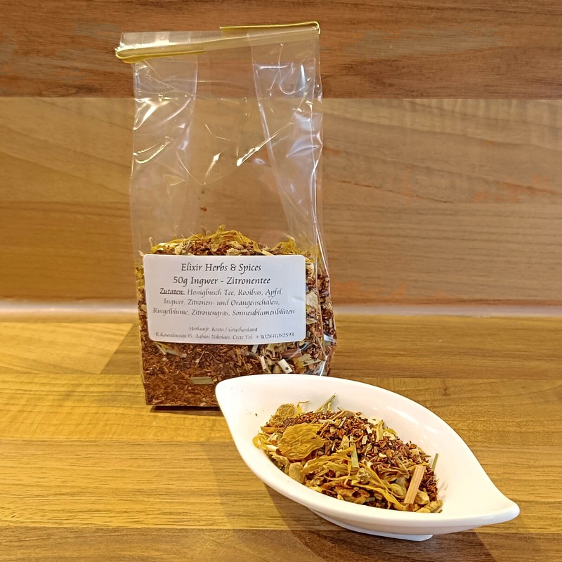 50G Greek Ginger Lemon Tea Rooibos Apple Orange Peel Elixir #304