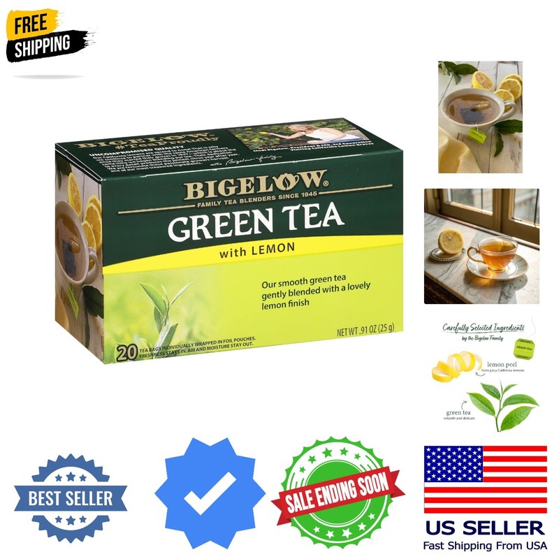 Green with Lemon Tea Bags, Caffeinated, 20 Count, Pack of 6