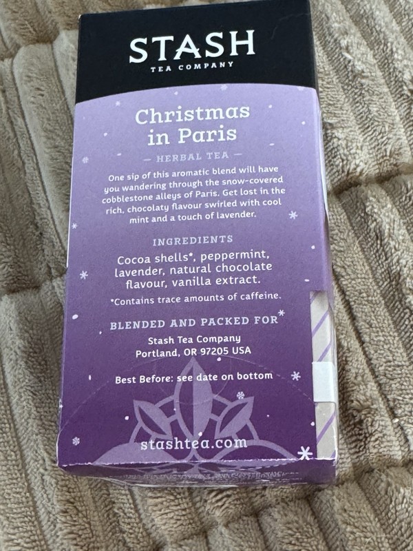 STASH TEA Christmas In Paris Herbal Tea 18 ct Noel Paris Chocolate Lavender Mint gallery