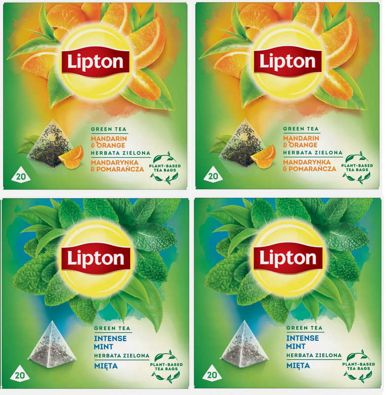 LIPTON GREEN TEA – MIX – 4×20 PYRAMID BAGS – NATURAL MINT ORANGE INFUSION