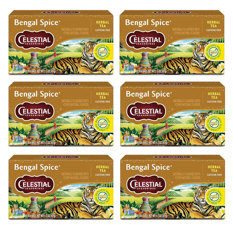 Bengal Spice Herbal Tea, Caffeine Free, 20 Tea Bags Box (Pack of 6)