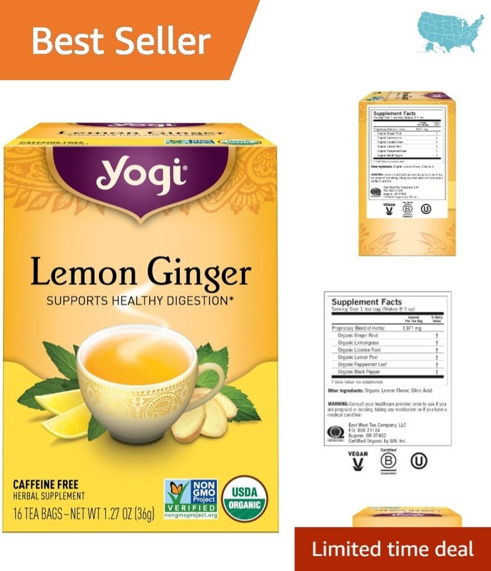 16 Count Yogi Ginger Lemon Tea Bags – Organic and , Perfect for Well-Being