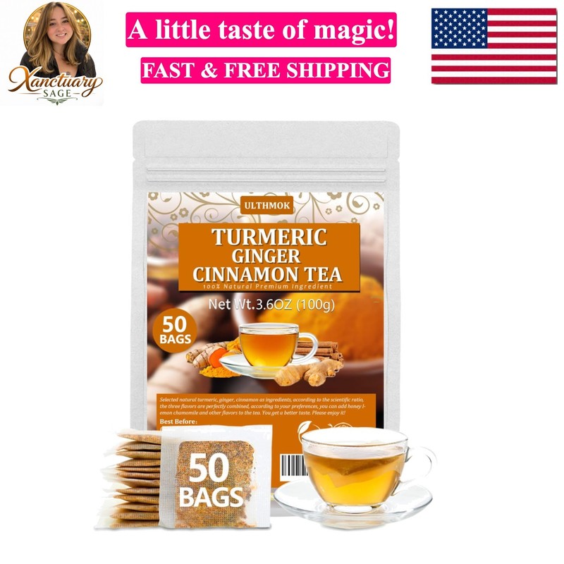 50 Turmeric, Ginger, Cinnamon Blend Tea Bags, 100% Natural & No Additives & …