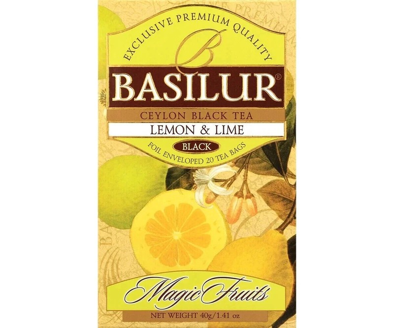 BASILUR LEMON AND LIME BLACK 25 TEA BAGS 50G FREE SHIPPING WORLD WIDE
