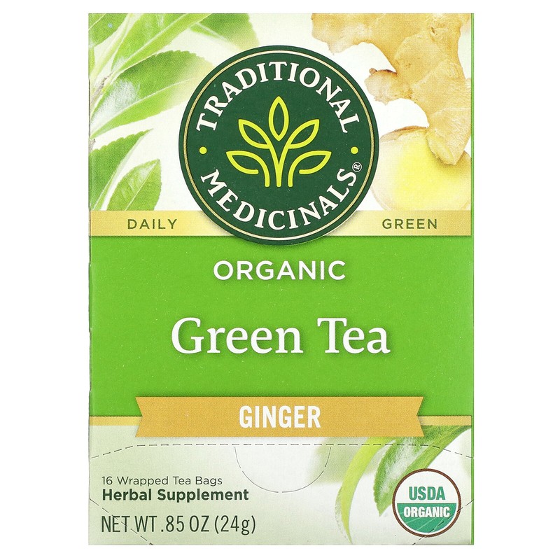 Organic Green Tea, Ginger, 16 Wrapped Tea Bags, 0.85 oz (24 g)