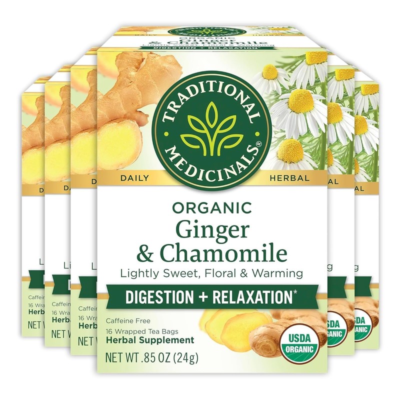 Natural Digestive Support - Organic Ginger & Chamomile Tea - 96 Count Pack of 6 gallery