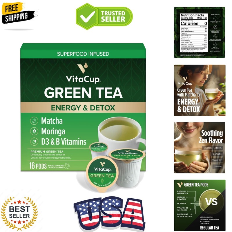Green Tea Pods, Enhance Energy & Detox with Matcha, Moringa, B Vitamins, D3, …