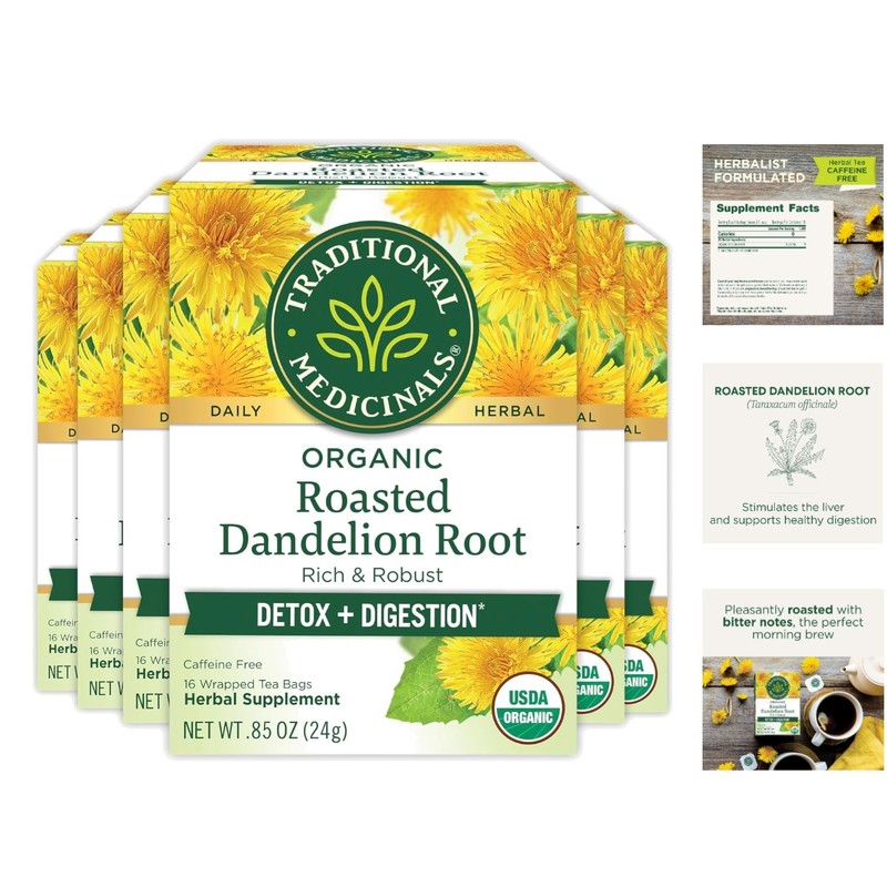 Organic Roasted Dandelion Root Tea - 96 Bags for Healthy Digestion & Detox