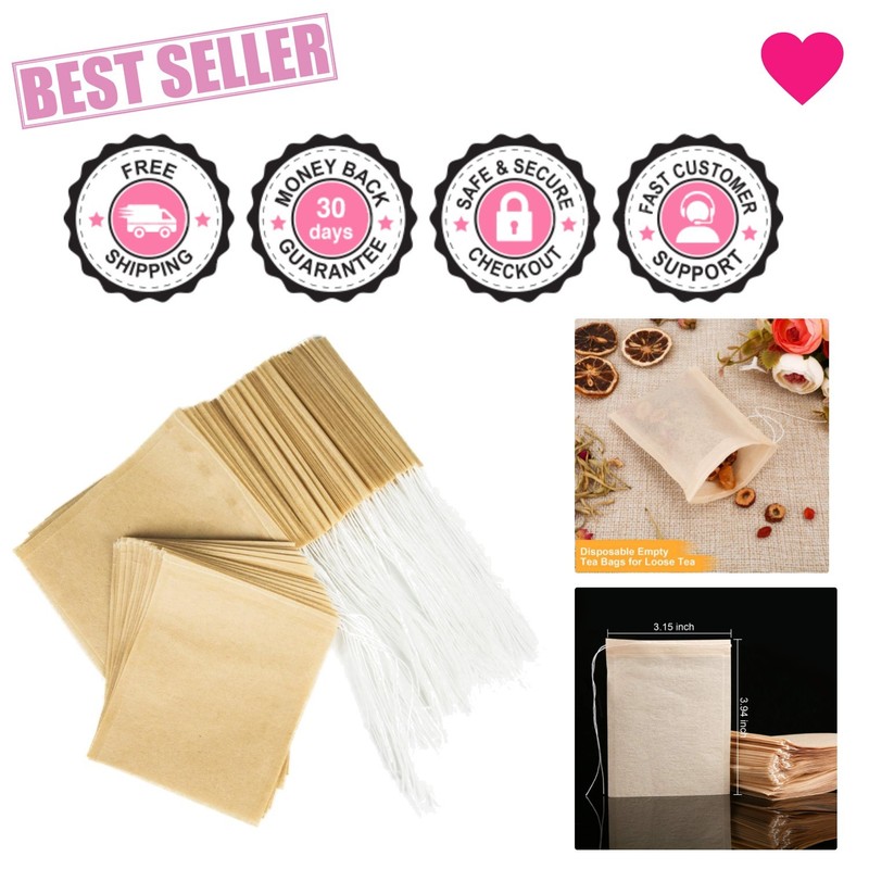 100PCS Tea Filter Bags – Natural Drawstring Infuser for Loose Leaves