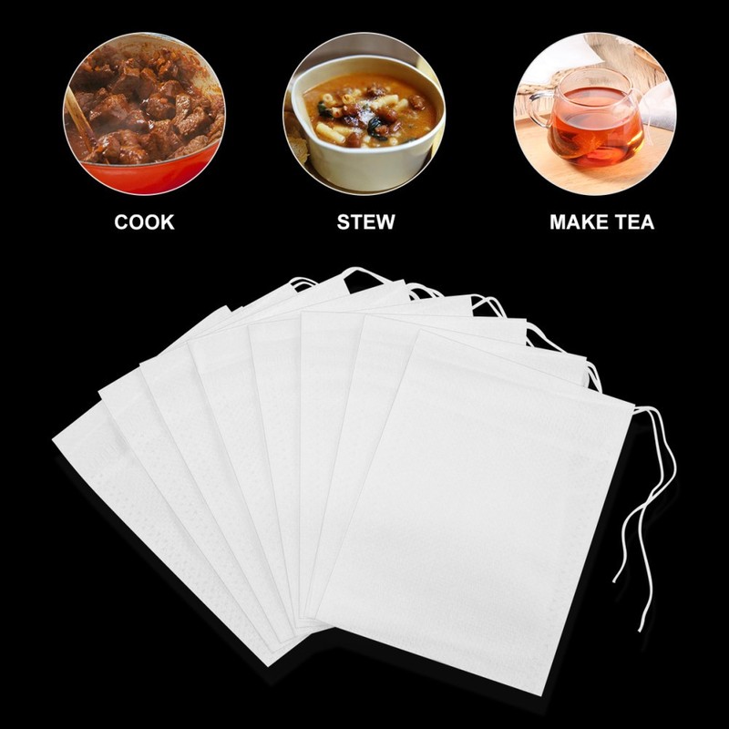 100 Pcs Drawstring Tea Filter Bags Non Woven Empty Bags for Loose Leaf Tea gallery