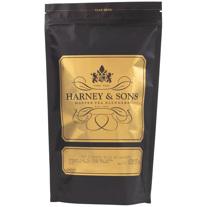 Harney and Sons Hot Cinnamon Spice, Bag of 50 Sachets, Black Tea W/Orange Pieces gallery