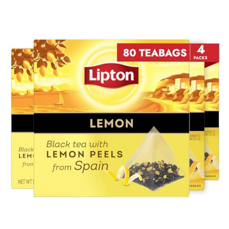Black Tea Lemon, Pyramid Tea Bags, Flavored Teabags, 80 Total Bags (20ct – Pack